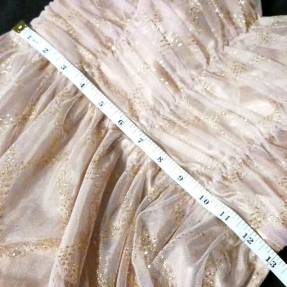 As U Wish Strapless Champaign Pink/Gold Shimmer Tulle Mini Dress Size 3 Juniors - Picture 11 of 14
